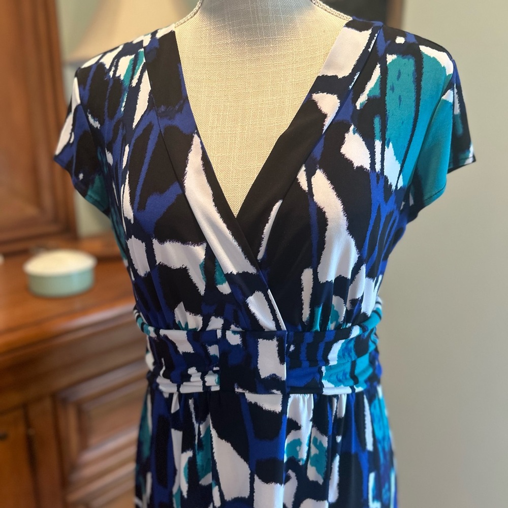 East 5th Teal, Blue & Black Abstract Midi Dress - Picture 3 of 6